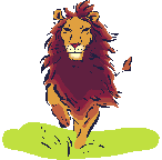 A lion running forwards